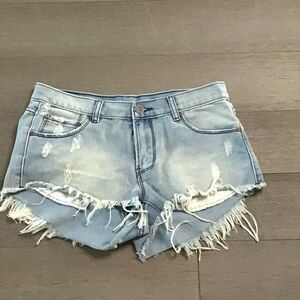 Denim Collab Distressed Light Blue Denim Shorts